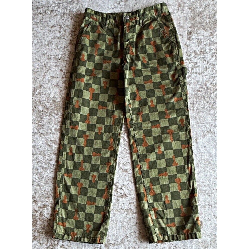 BDG Outfitters Pants Womens 26 Green Checkerboard Chess Print Carpenter Y2K